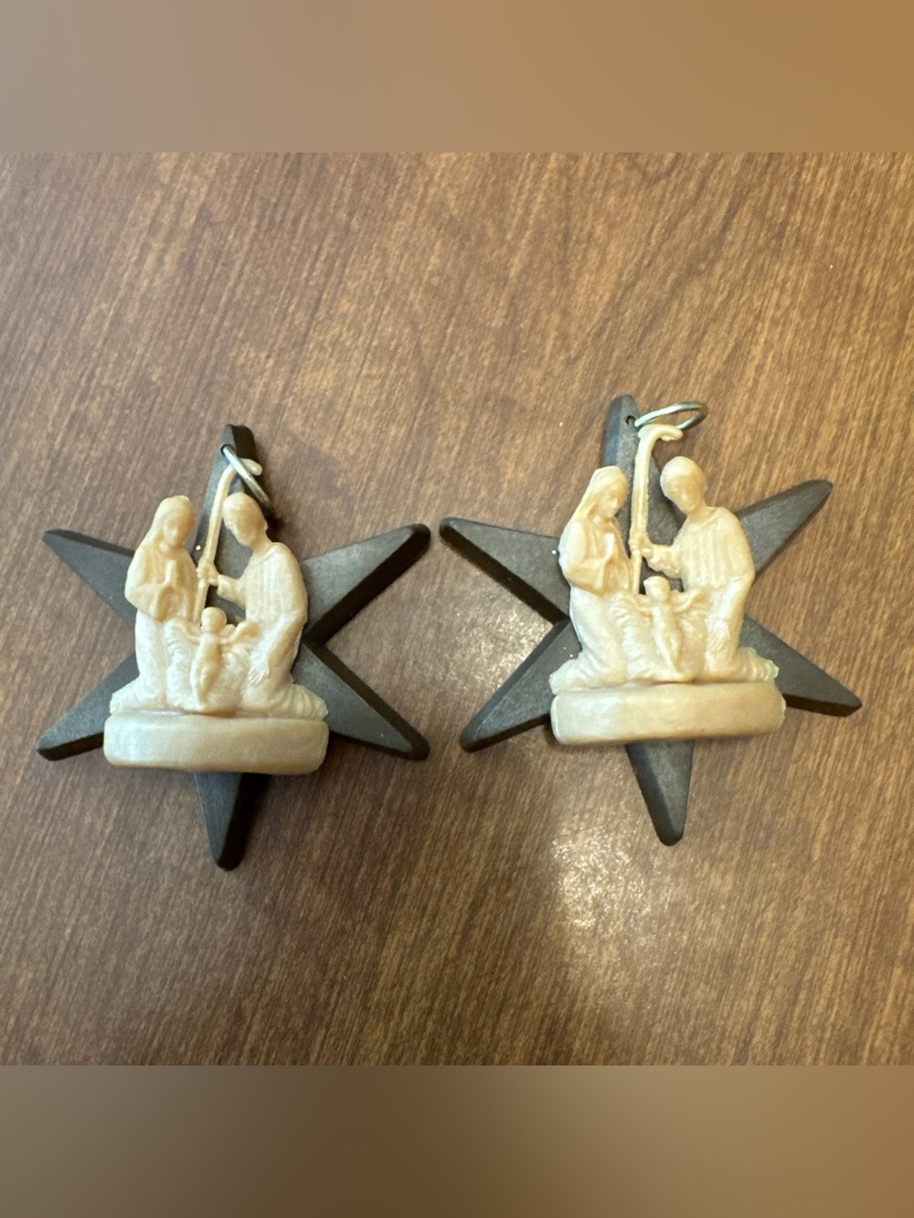 Nativity Star Hanging Ornaments - Cream & Brown Set of 2